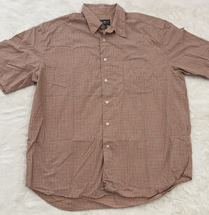 Eddie Bauer Button Up Shirt Mens XL Orange Check Short Sleeve Casual Cotton